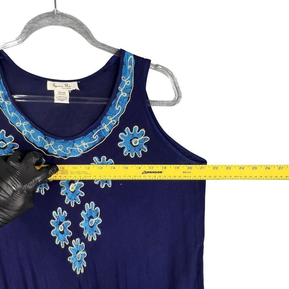 Gypsie Blu Boho Womens OSFM Blue Gauze Tank Tunic Dress Floral Handkerchief Hem - Picture 10 of 13